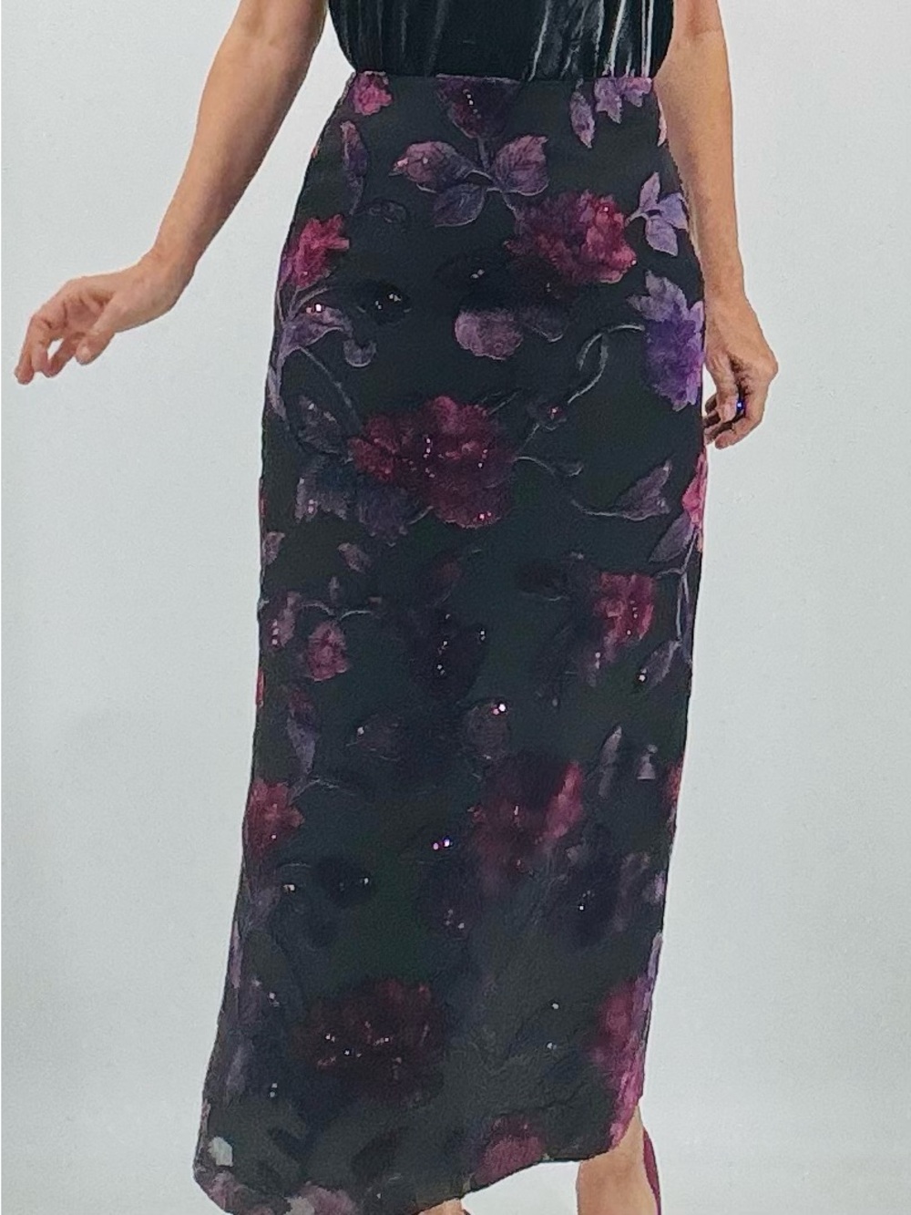 St. John Kelly and Diane Vintage 90s Whimsigoth Fairy Burnout Velvet Silk Skirt - Picture 8 of 16
